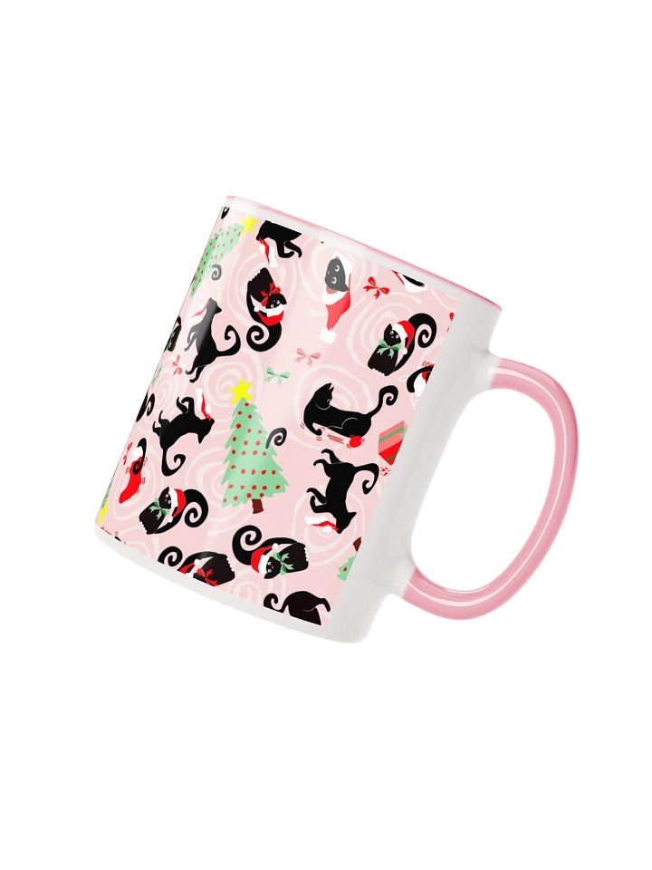 Black Christmas Kitties Being Cats Ceramic Mug – Pink product image (2)