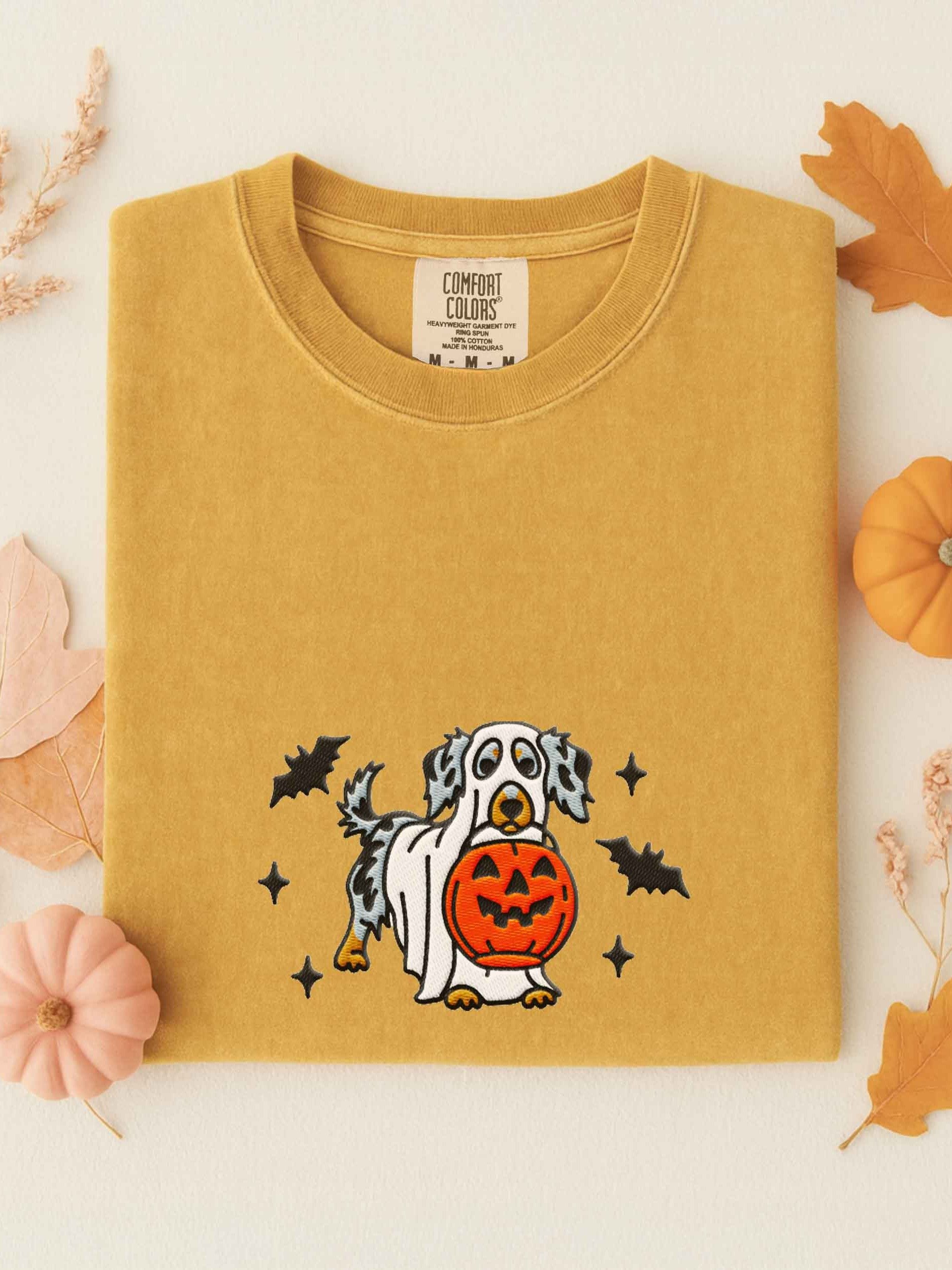 Halloween Longhaired Dachshund(Dapple) Embroidered T-Shirt product image (1)