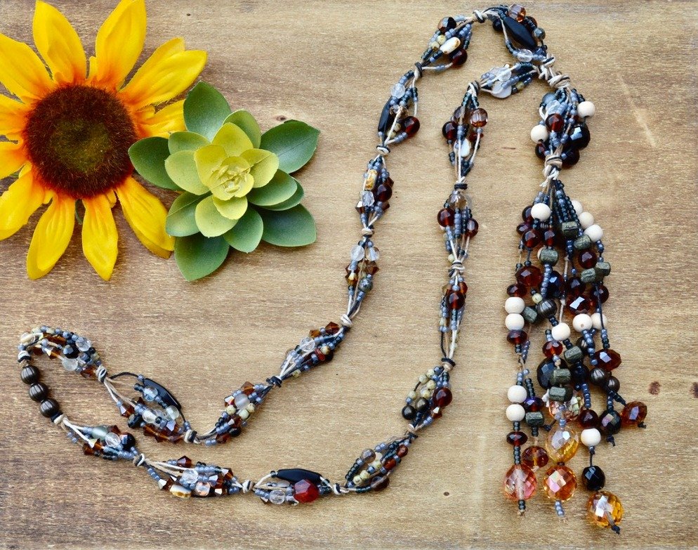 Earthy Statement Handcrafted Beaded Necklace Beautiful Bohemian Jewelry product image (3)