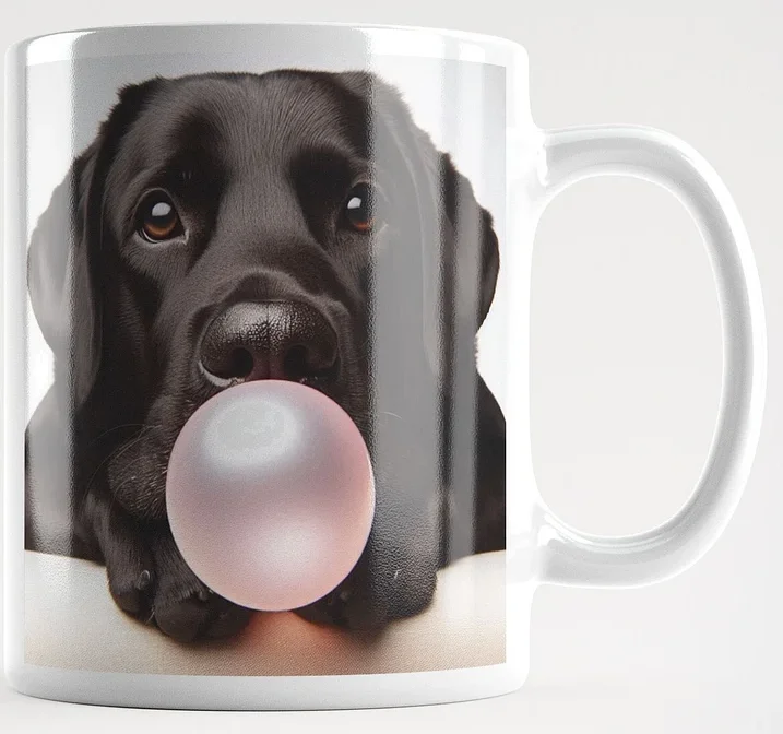 Bubble-gum Black Labrador #Humorous Glossy Mug - White product image (1)
