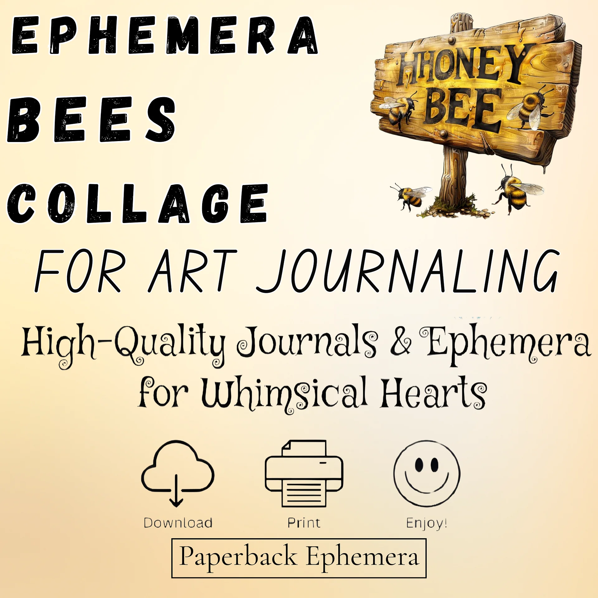 Vintage Bee & Honey Ephemera Printable PDF – 12 Junk Journal Collage Pages product image (6)