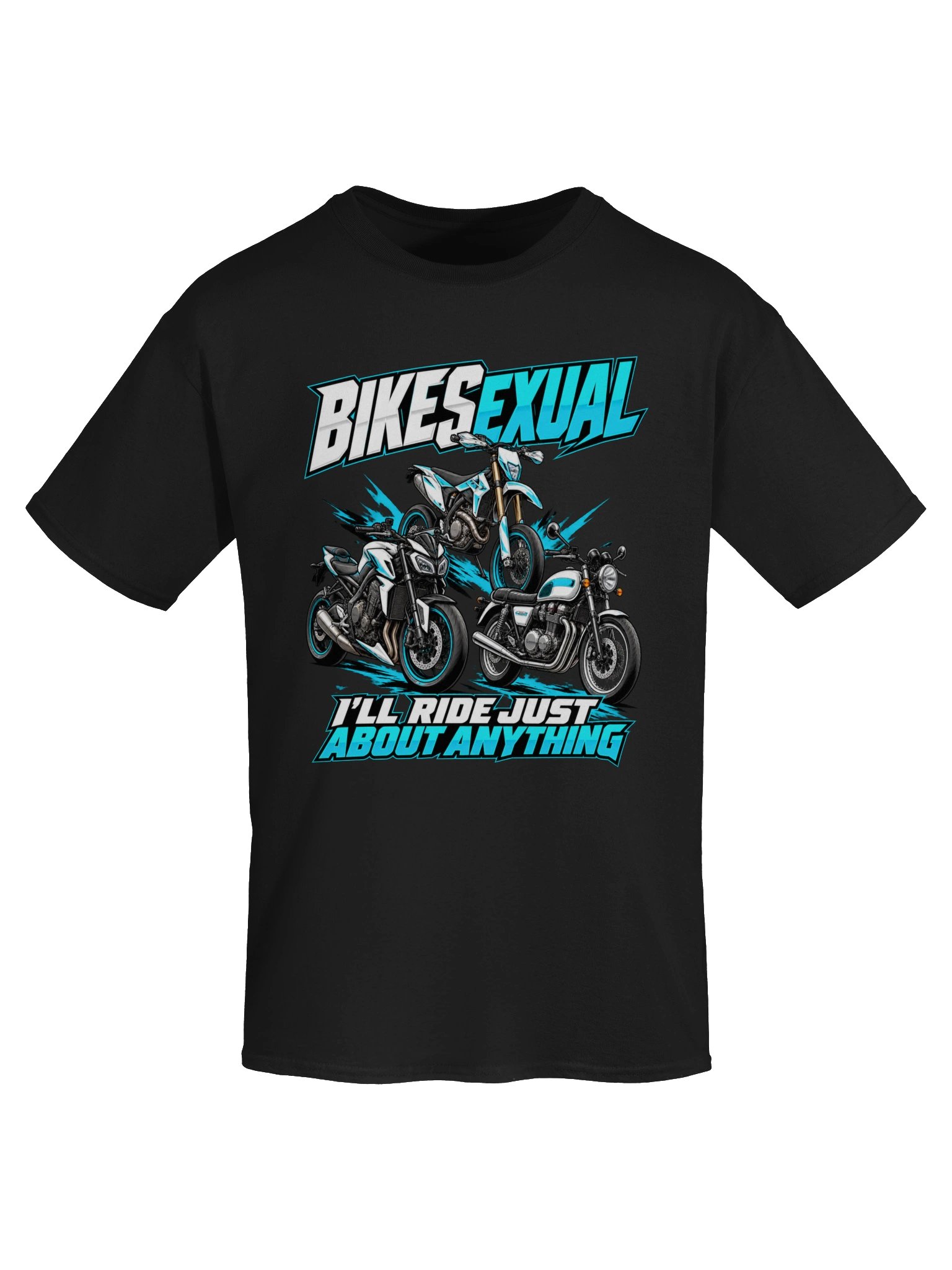 Bikesexual I'll Ride Anything Blue Motorcycle T-Shirt product image (5)