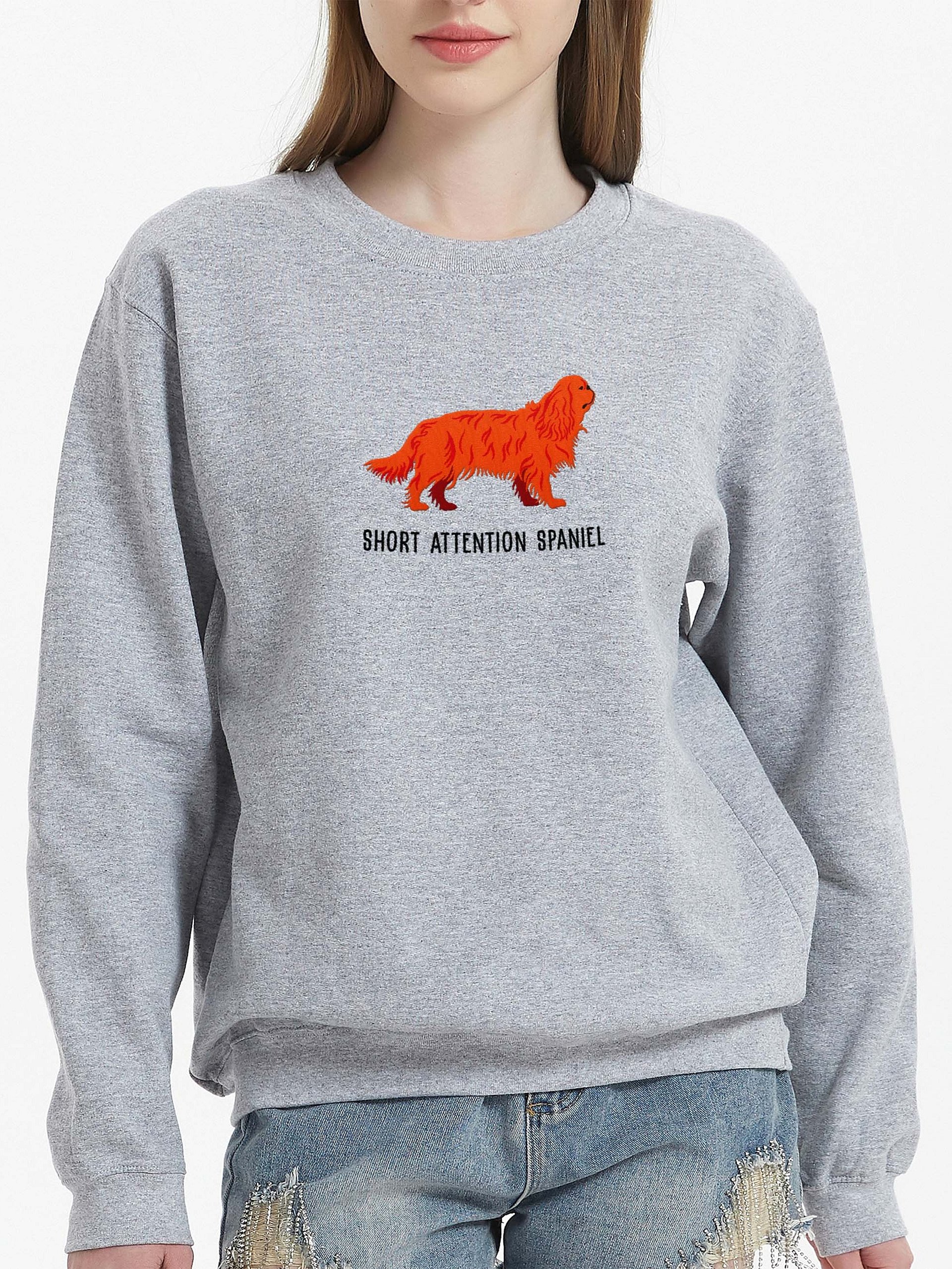 Short Attention Spaniel Sweatshirt (Embroidered) of a King Charles Spaniel(Ruby) product image (2)