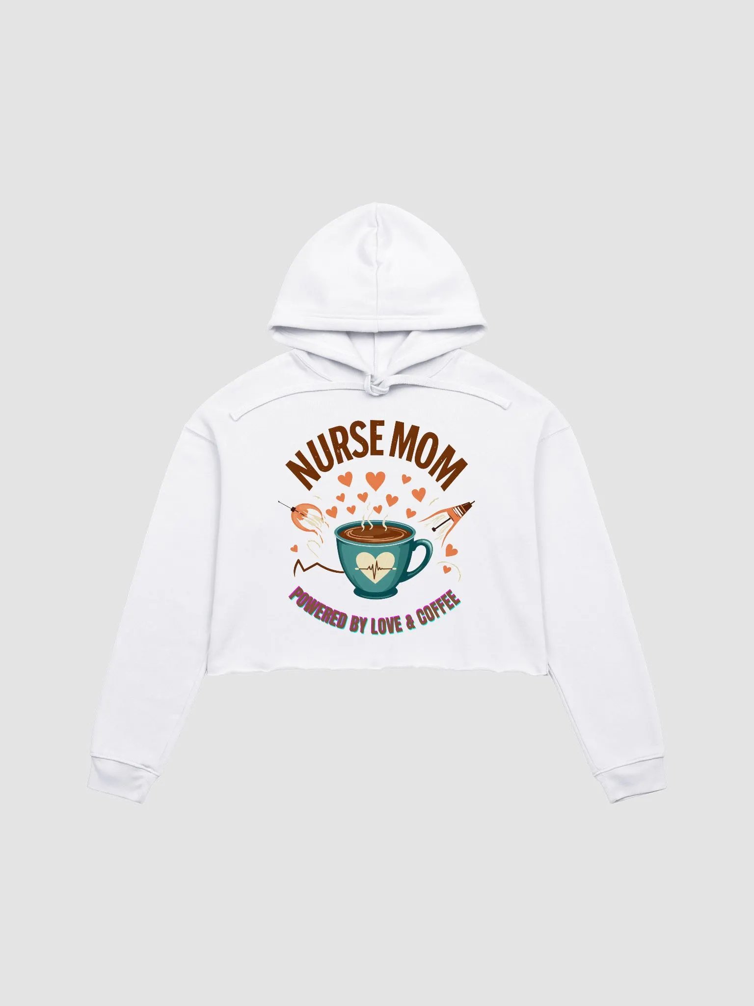 Heartbeat Nurse Mom, powered by coffee Crop Hoodie product image (2)
