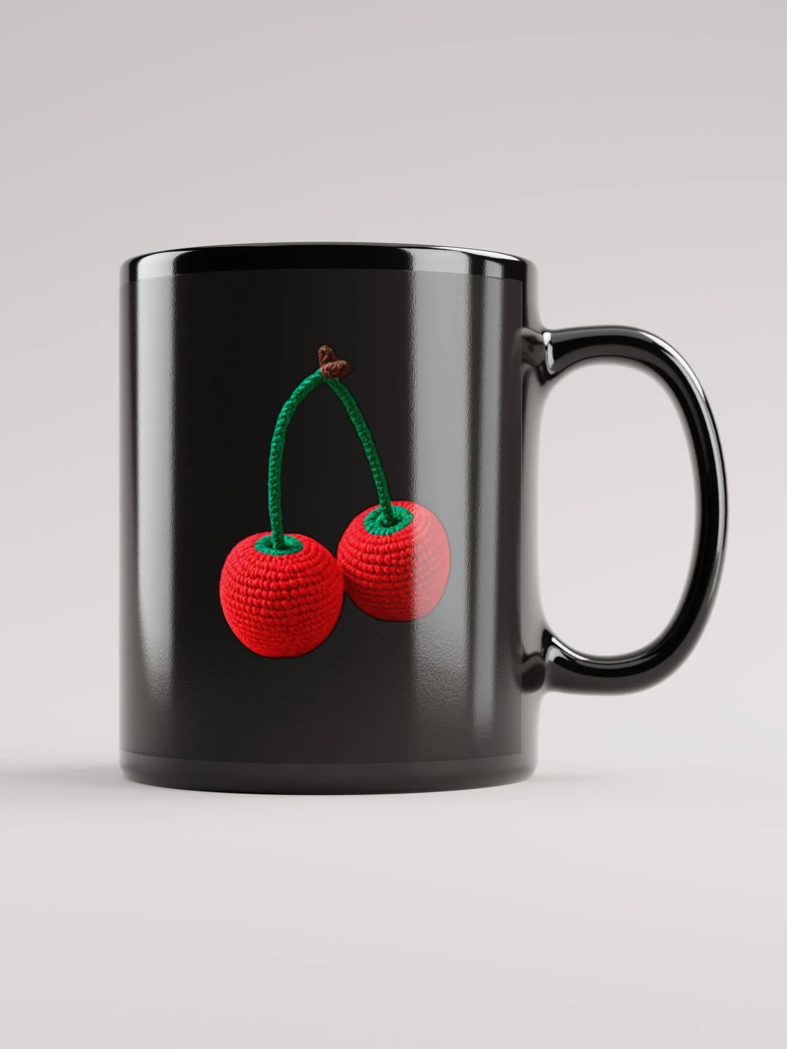 CozyAvocado Black Glossy Mug Crochet Cherries #1 product image (1)