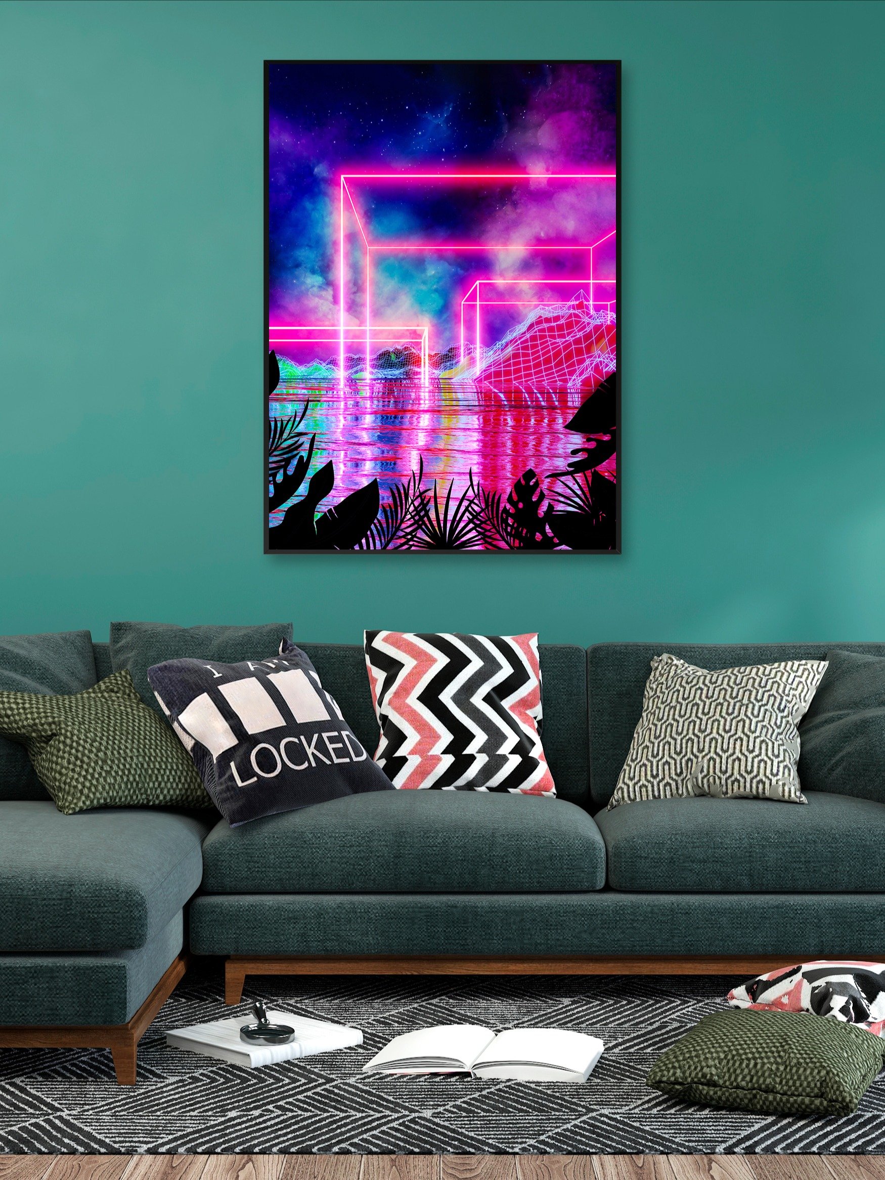 Neon palms landscape: Cube [synthwave/vaporwave/cyberpunk] — Aesthetic retrowave poster product image (2)