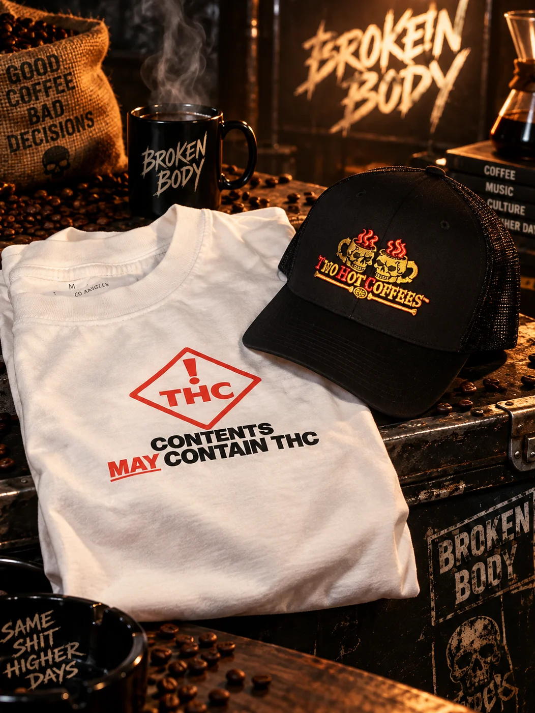 Skull Coffee Trucker Hat — Two Hot Coffees™ Embroidered Flexfit Cap product image (4)