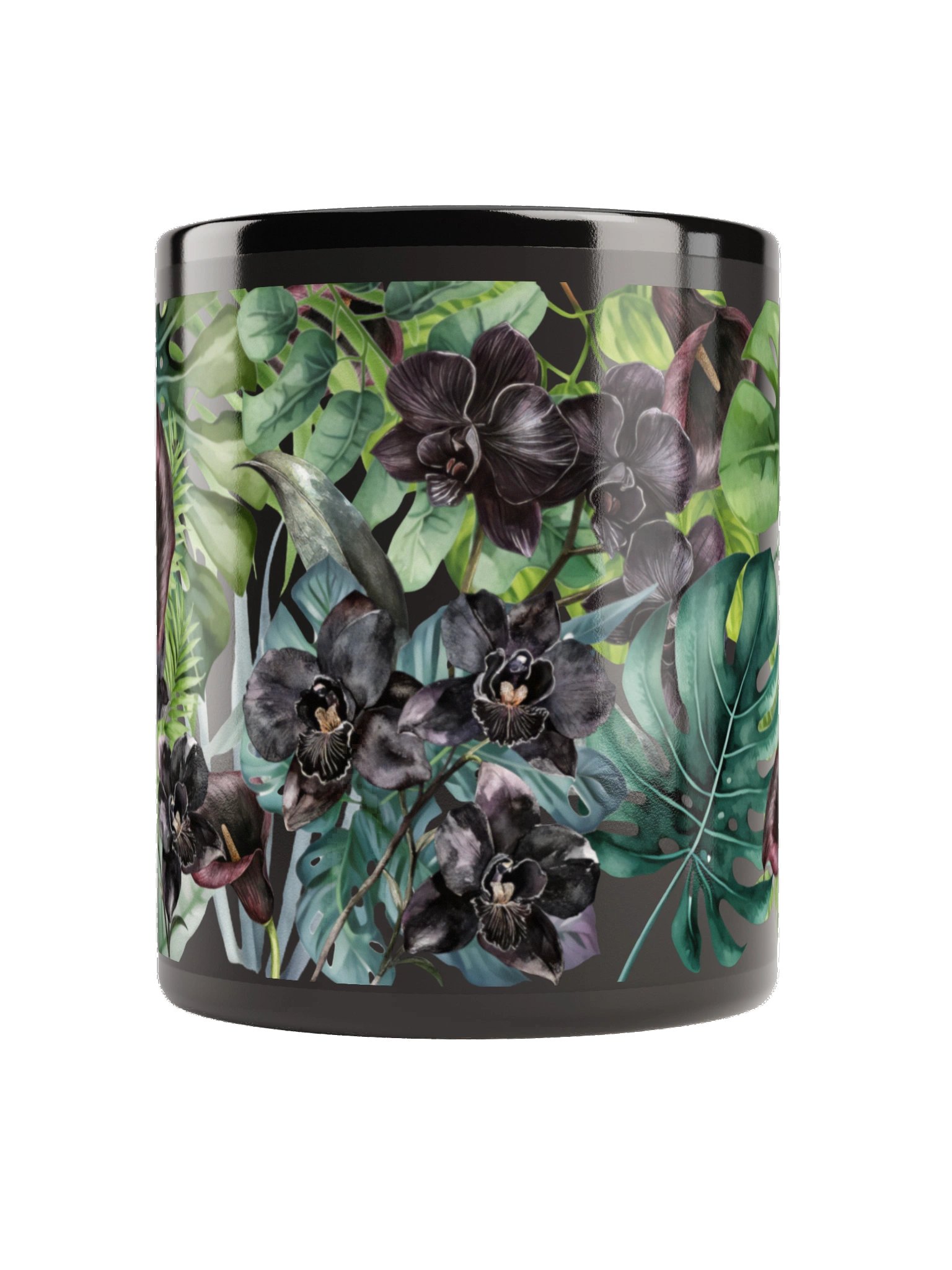 Midnight Forest Noir Black Ceramic Mug | Dark Botanical Floral Coffee Cup product image (4)