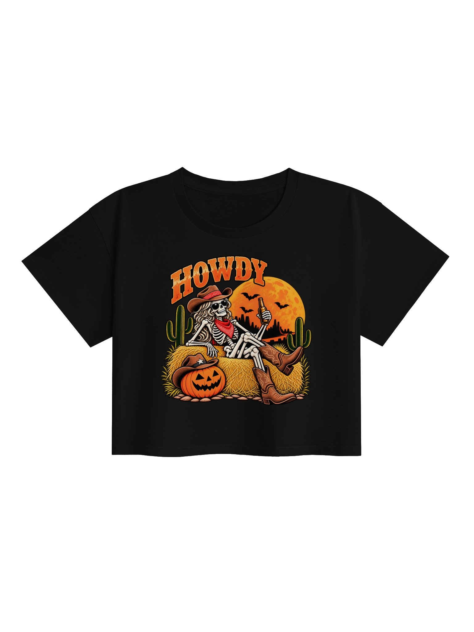 Howdy Skeleton Cowboy Halloween Crop Top product image (1)