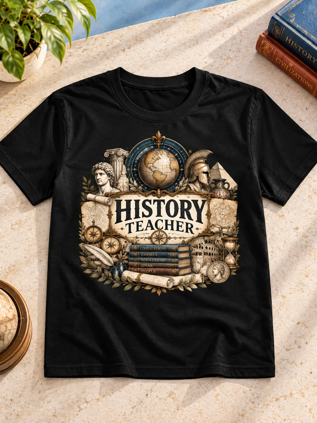 History Teacher Vintage Illustration T-Shirt, Black Heavyweight Cotton product image (1)