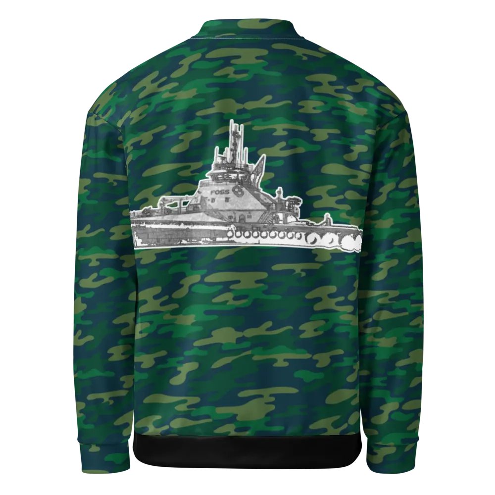 Foss Tugboat Sketch Teal Camouflage Bomber Jacket product image (1)