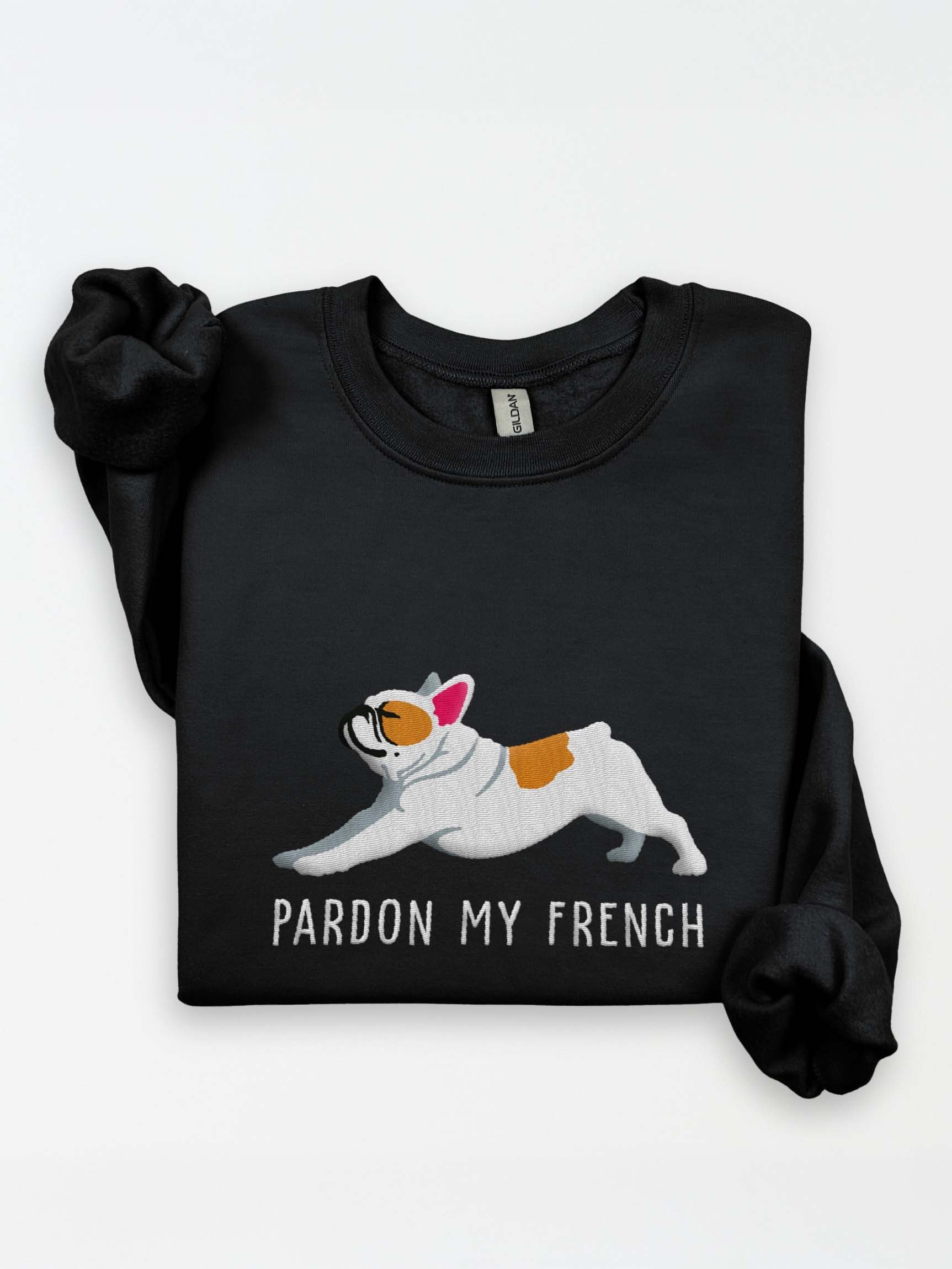 Pardon My French Sweatshirt (Embroidered) of a French Bulldog(Pied Brown) product image (2)