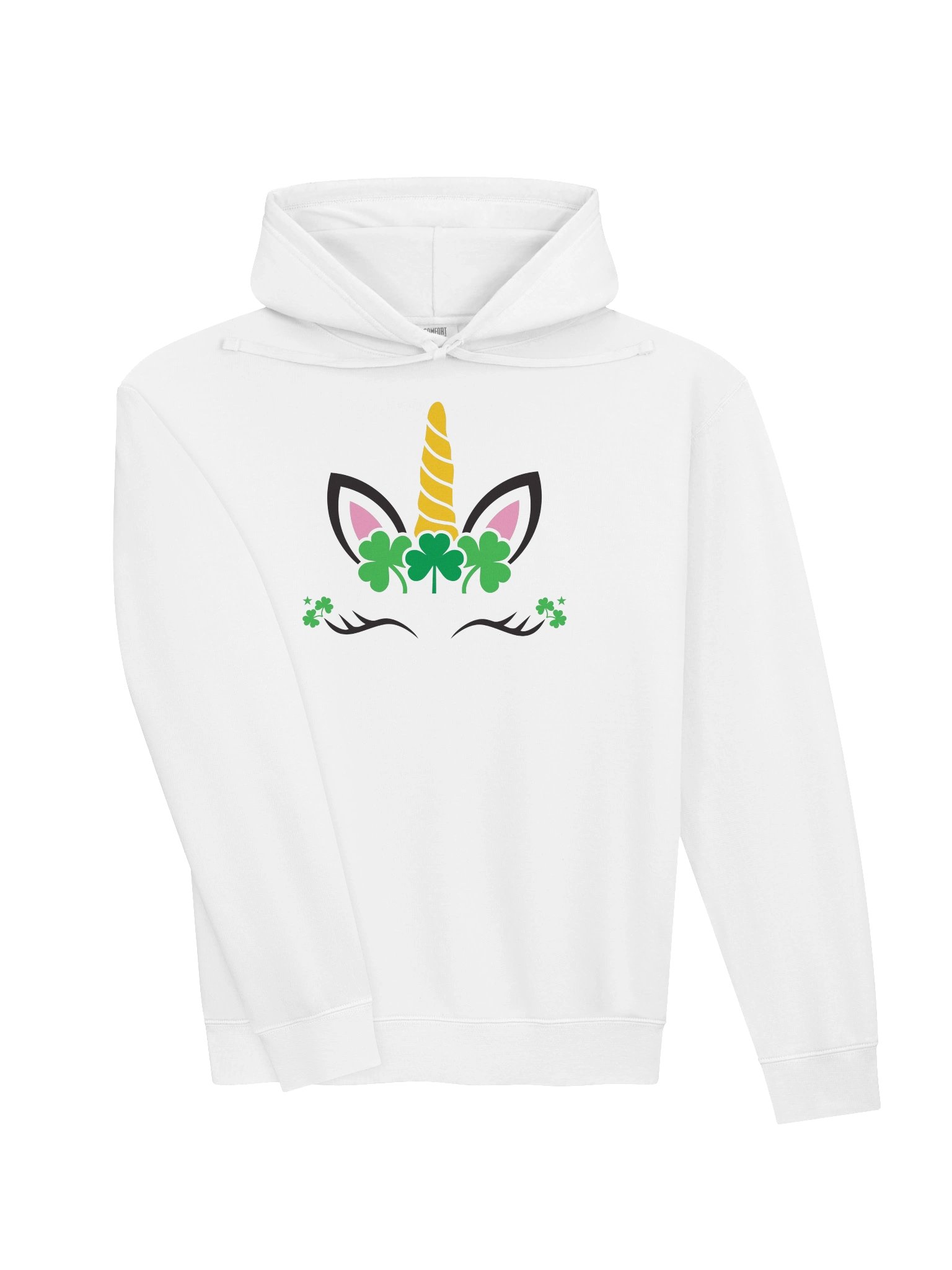 Irish Unicorn ☘️ Unisex Fleece Hoodie in White with Vintage-Feel Print product image (2)