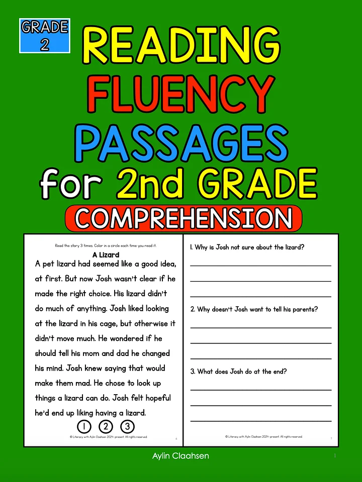 2nd Grade Fluency Passages with Comprehension Questions Workbook product image (1)