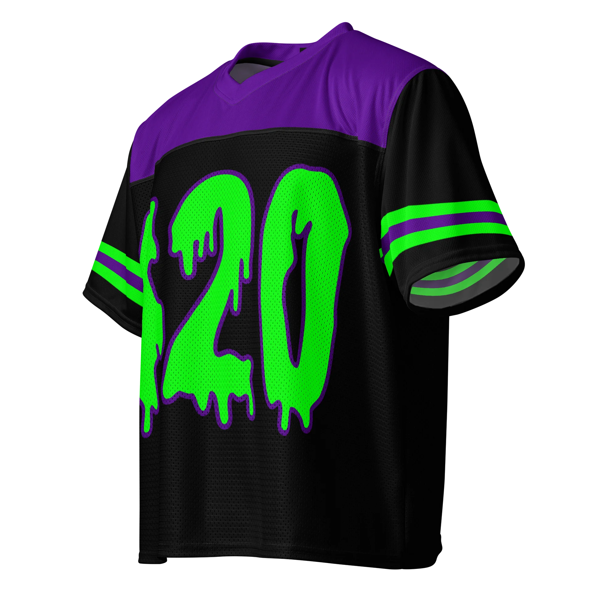 Rave 420 Football Jersey, Boxy Cannabis Shirt, Neon EDM Festival Clothes, Stoner Goth Fashion, Green Purple Black Alternative Style Weed Top product image (6)