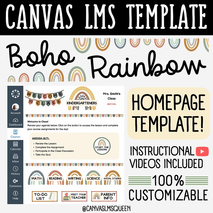 Canvas LMS Template - HOMEPAGE, BUTTONS & BANNERS - Boho Rainbow - 100% Editable product image (1)
