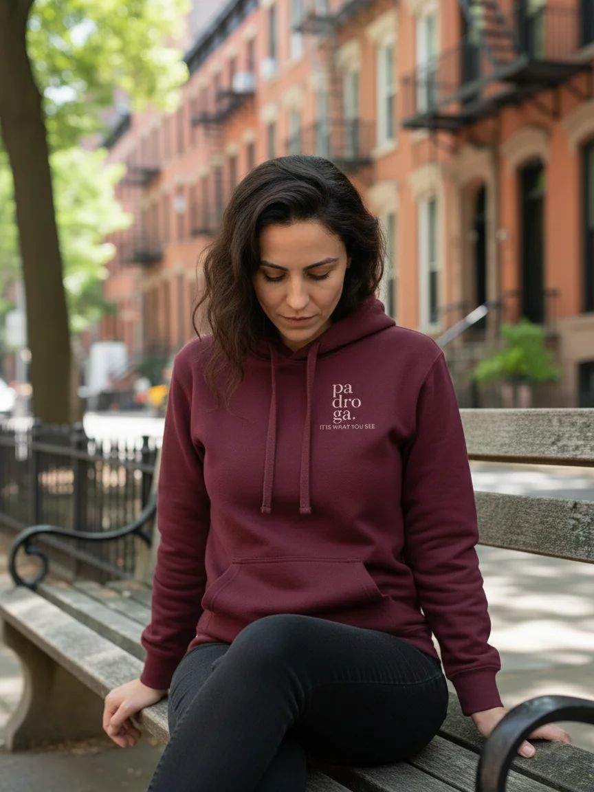 padroga. maroon hoodie vertical logo product image (4)