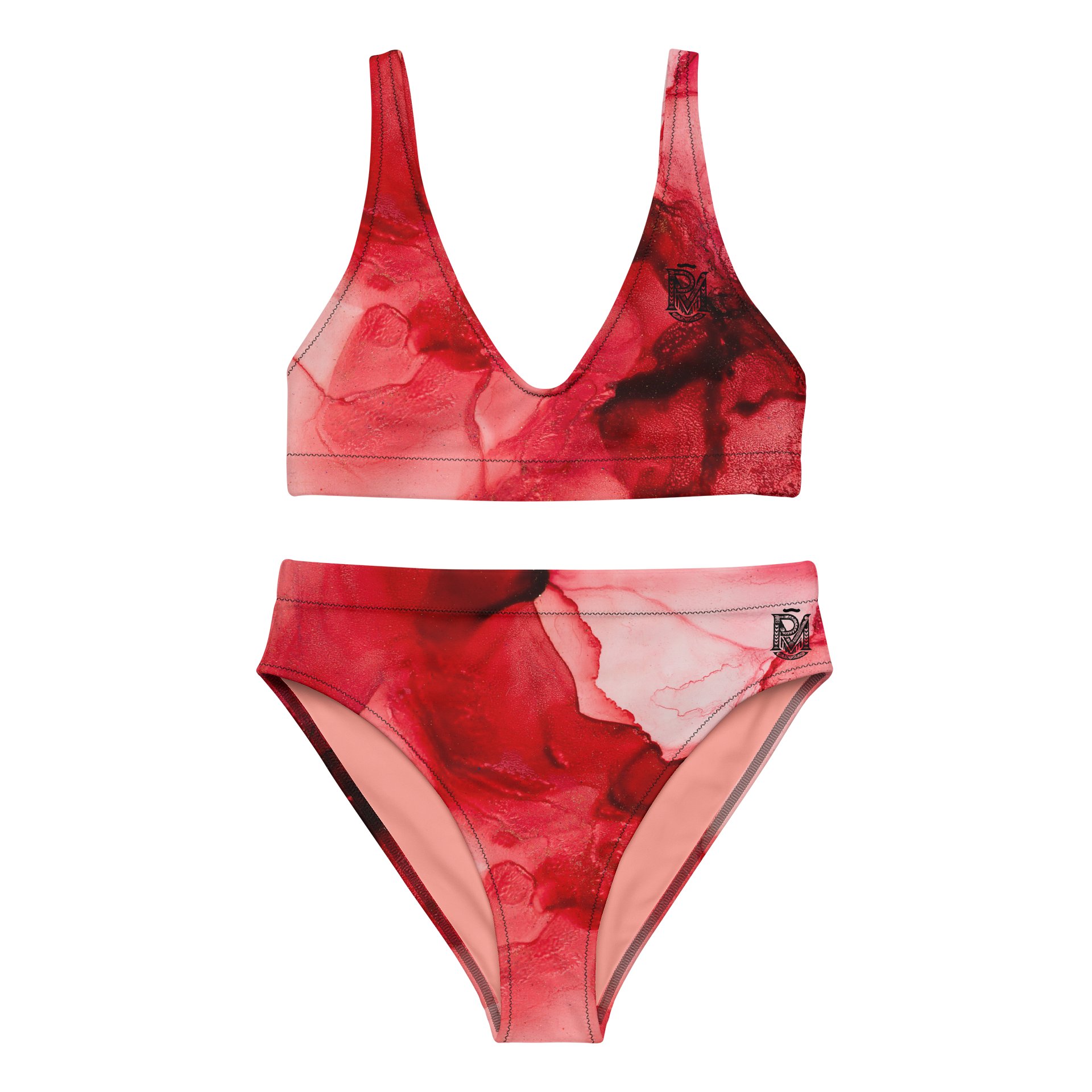 Bikini taille haute abstrait Crimson Bloom PU MANATU product image (2)