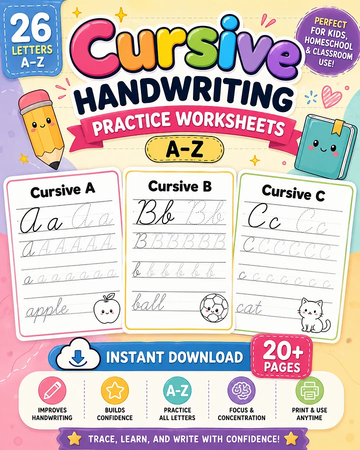 Cursive Handwriting Worksheets A-Z product image (1)