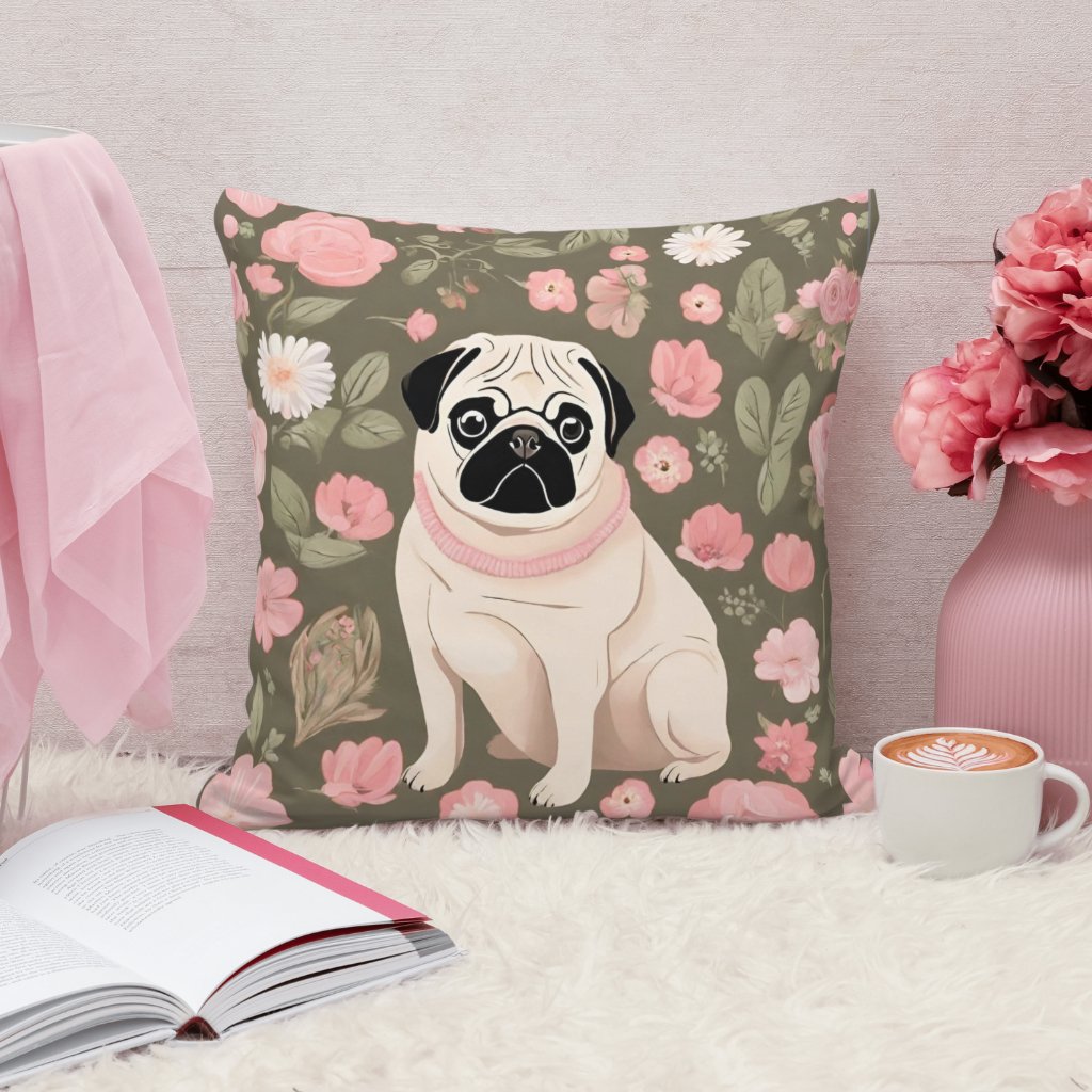 Pug and Flowers Pattern Pillow product image (2)