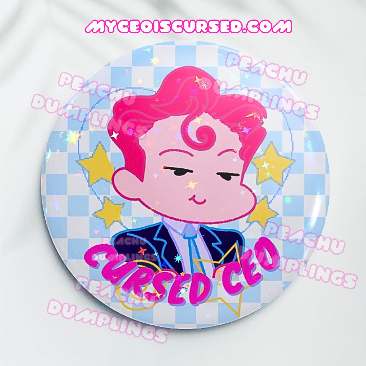 Cursed CEO - Holographic Button Badge 🩷 product image (2)