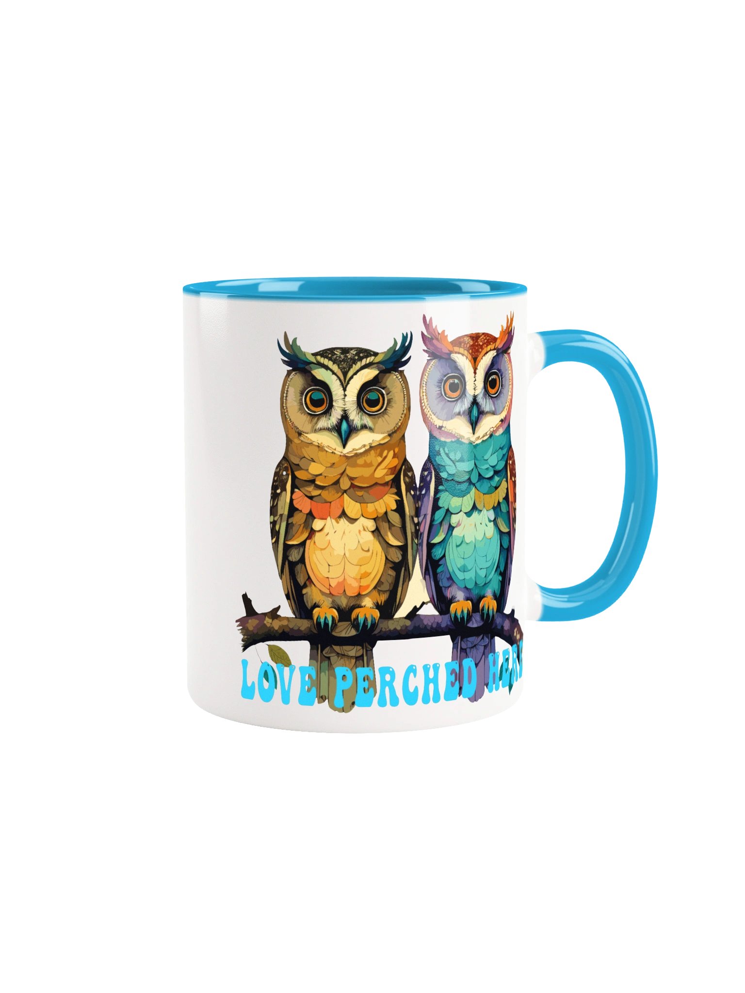 LOVE PERCHED HERE | Colorful Owl Coffee Mug | 11 oz & 15 oz product image (1)