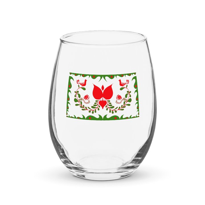 Hungarian Folk Art Lovebirds Stemless Wine Glass product image (1)