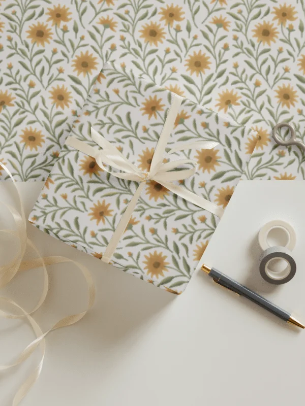 Golden field floral wrapping paper. Elegant botanical gift wrap with dark and light background product image (3)