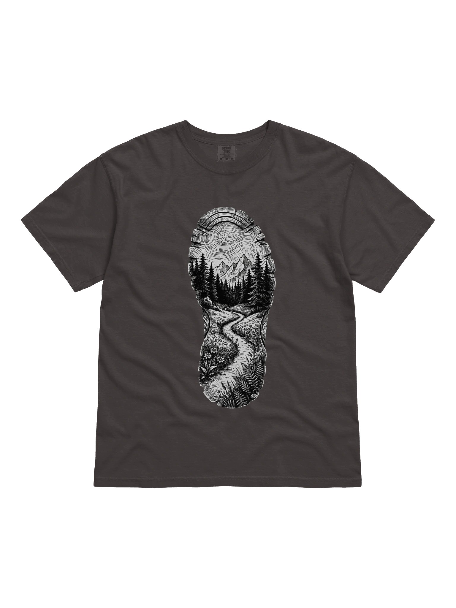 Vintage Hiking Boot Footprint Wilderness Scene T-Shirt – Outdoor Trail Graphic Apparel product image (7)