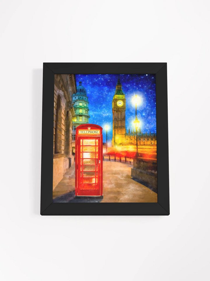 London Phone Box Art – Big Ben At Night Studio Framed Print product image (1)