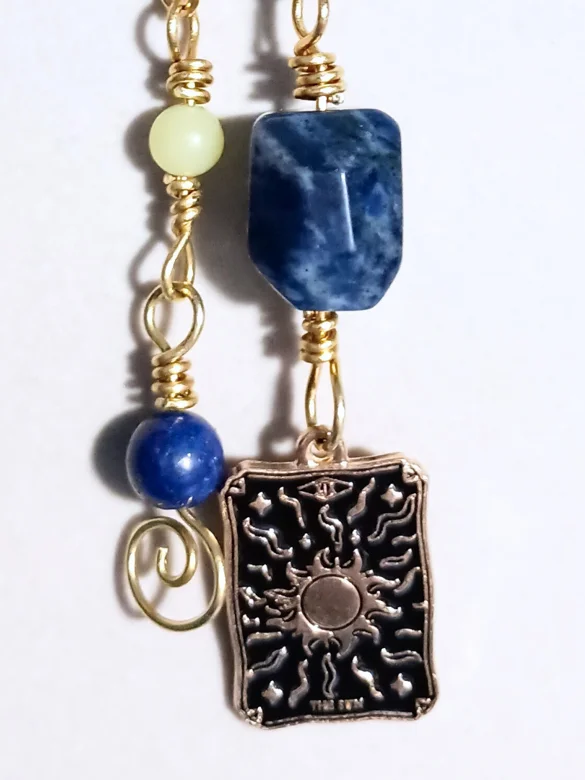 Calming Celestial Bag Charm | Sodalite, Jade, & Tarot, Gold-Tone | "Sunny Serenity" product image (1)