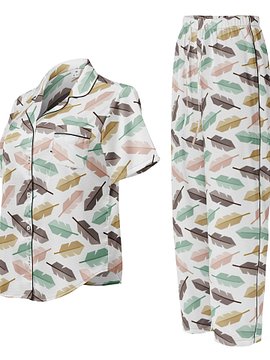 Mid-Century Modern Feathers Ladies Short Sleeved Pajama Set