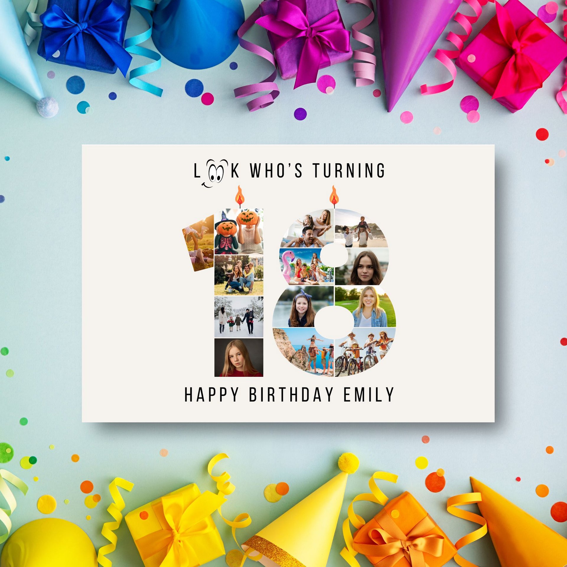 18th Birthday Number Photo Card Canva Template | auseller