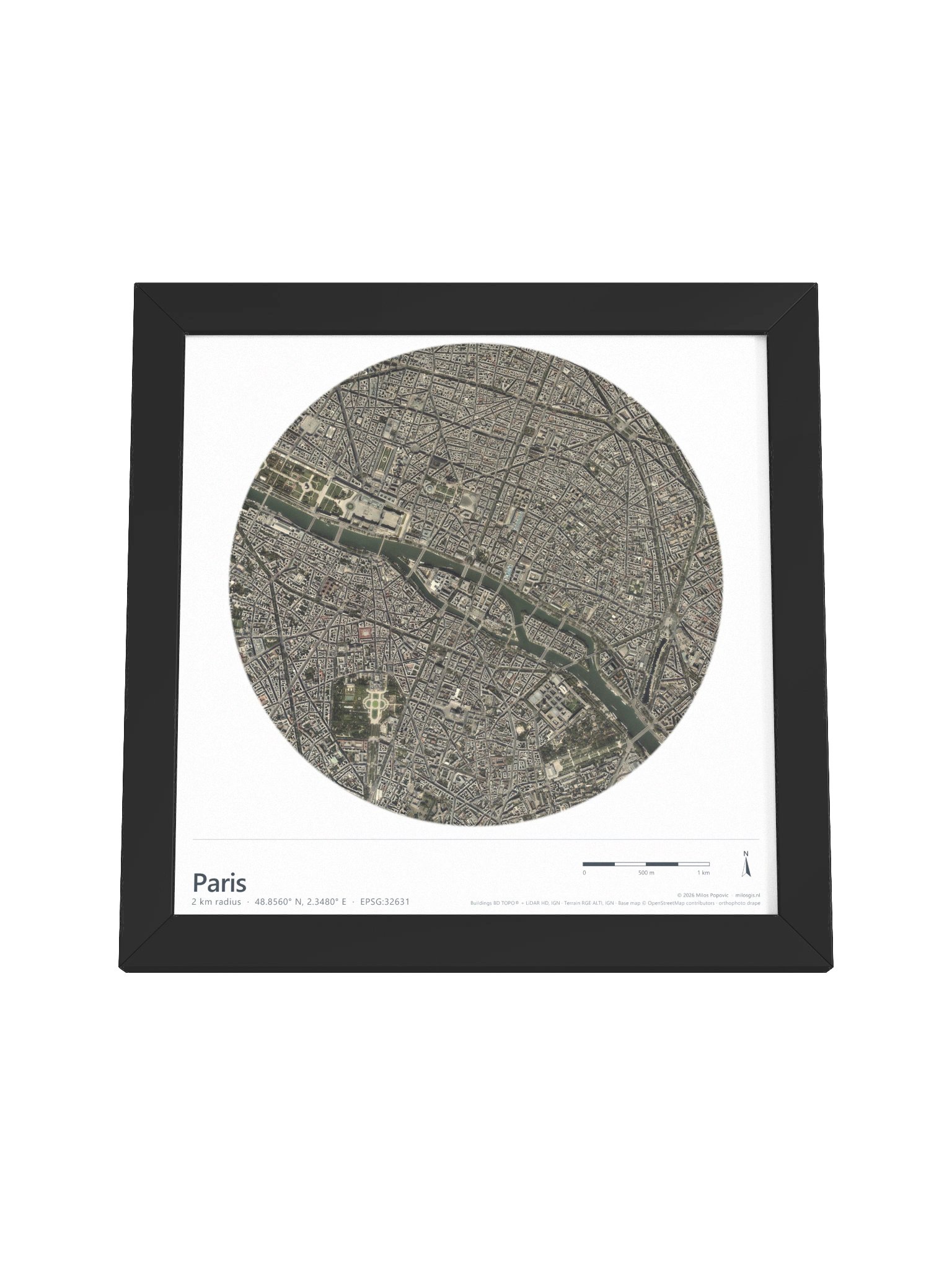 Paris Aerial — Path-Traced 3D City Map · Framed Matte Poster product image (17)