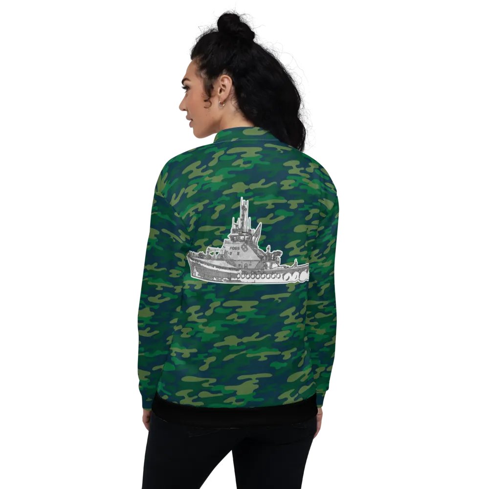 Foss Tugboat Sketch Teal Camouflage Bomber Jacket product image (7)