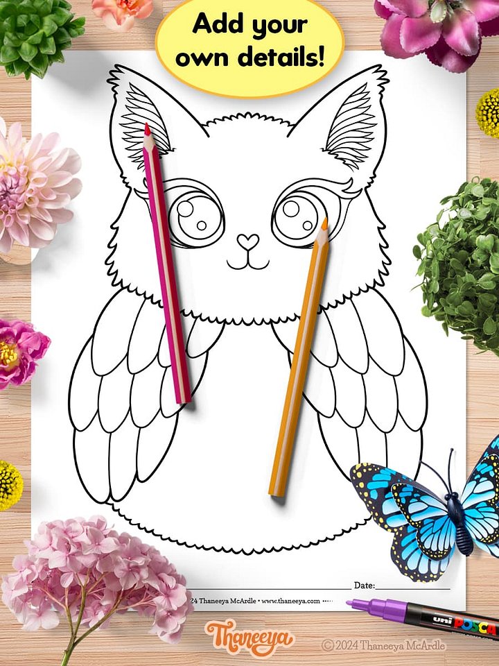 Cat-Owl - Single Coloring Page product image (2)