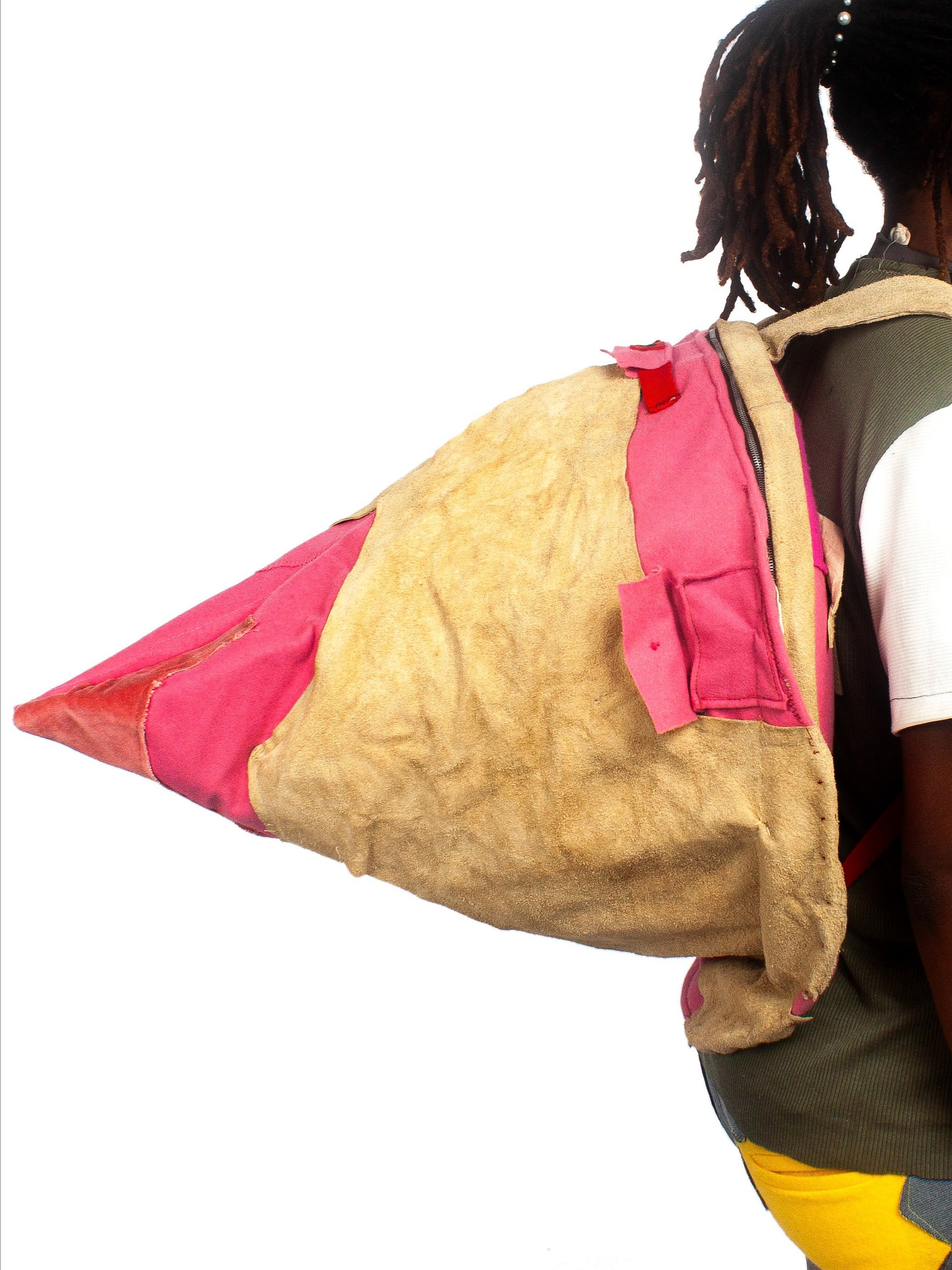 CONE BAG - RIB KNIT PATCHWORK - PINK/CREAM product image (3)