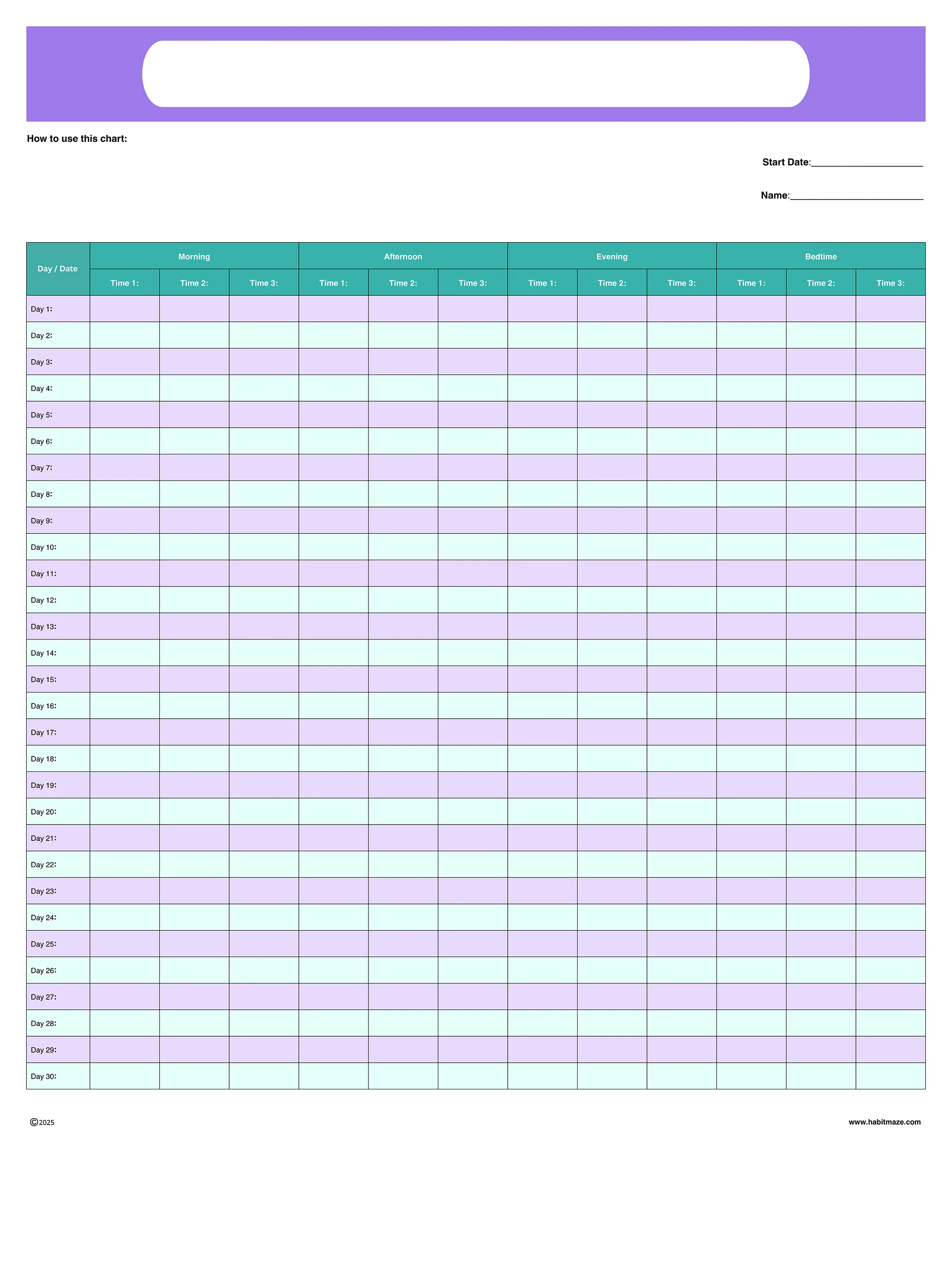 30 Day Blank Time Record Chart product image (1)