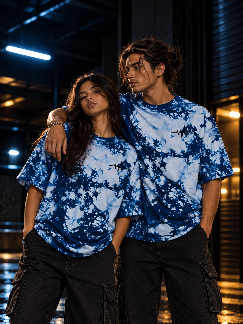 Embroidered Heartbeat Wave Oversized Tie-Dye T-Shirt | Shaka Wear Heavyweight Tee product image (2)