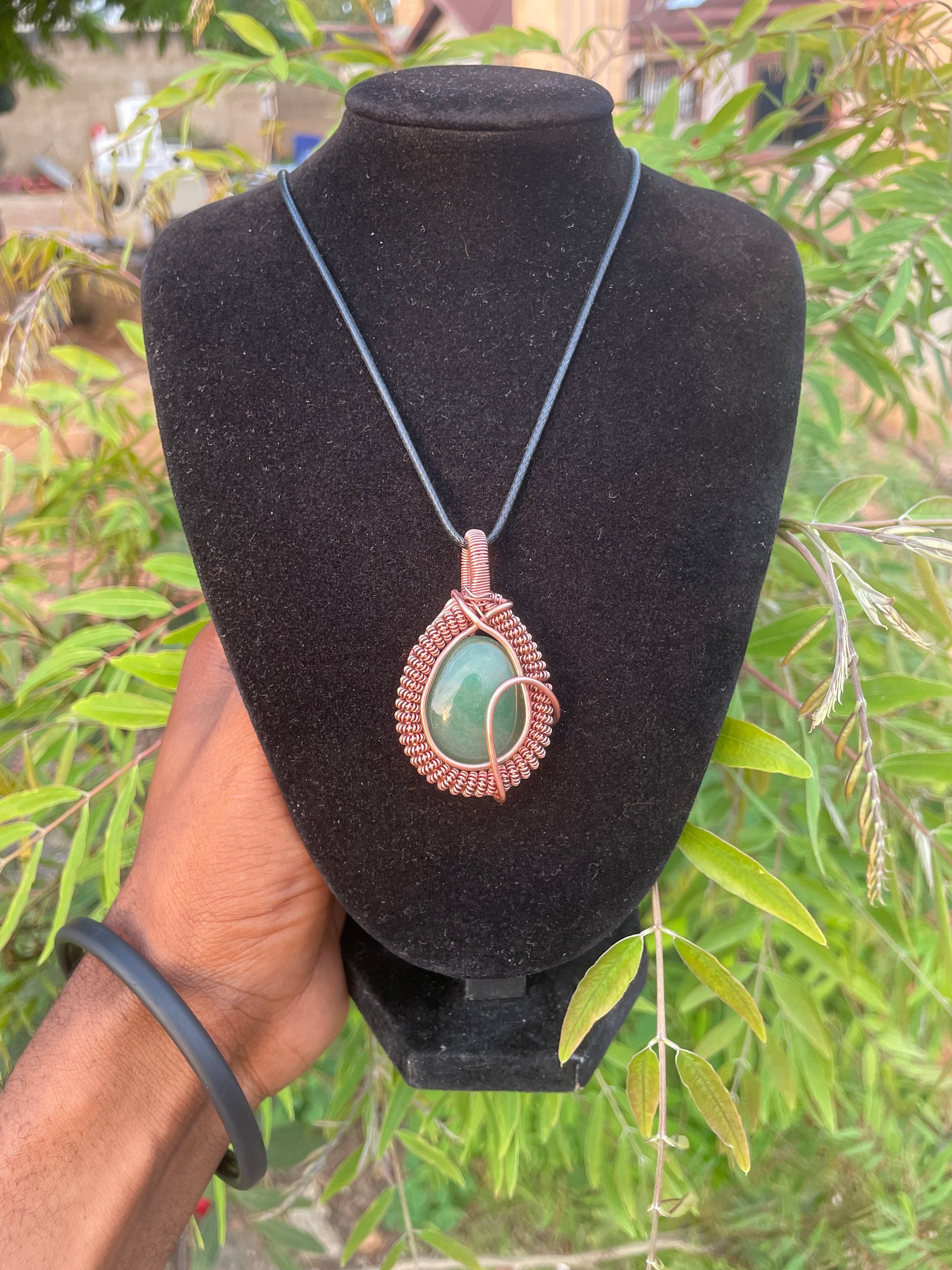 Handcrafted Green Aventurine Copper Wire-Wrapped Necklace product image (2)