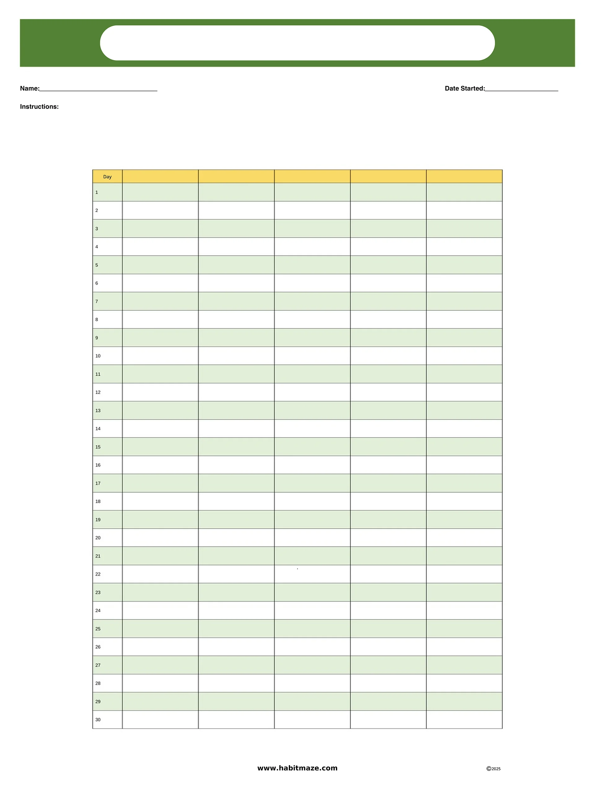 30 Day Blank Planner Chart (5 columns) product image (1)