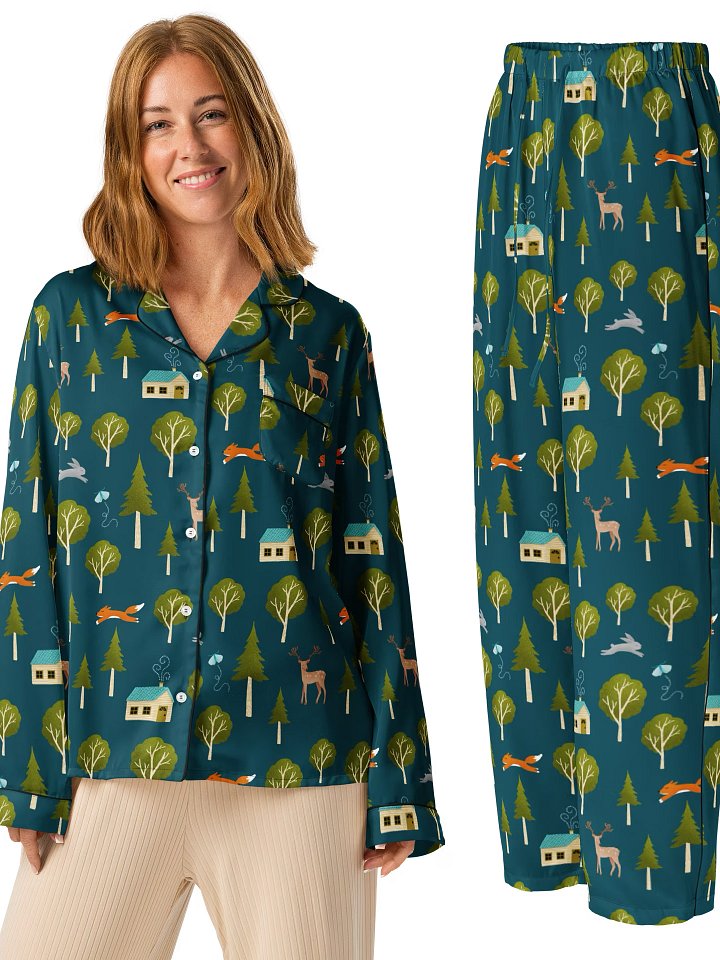 Cozy Cabin and Forest Animals Ladies Long Sleeves Pajama Set product image (1)