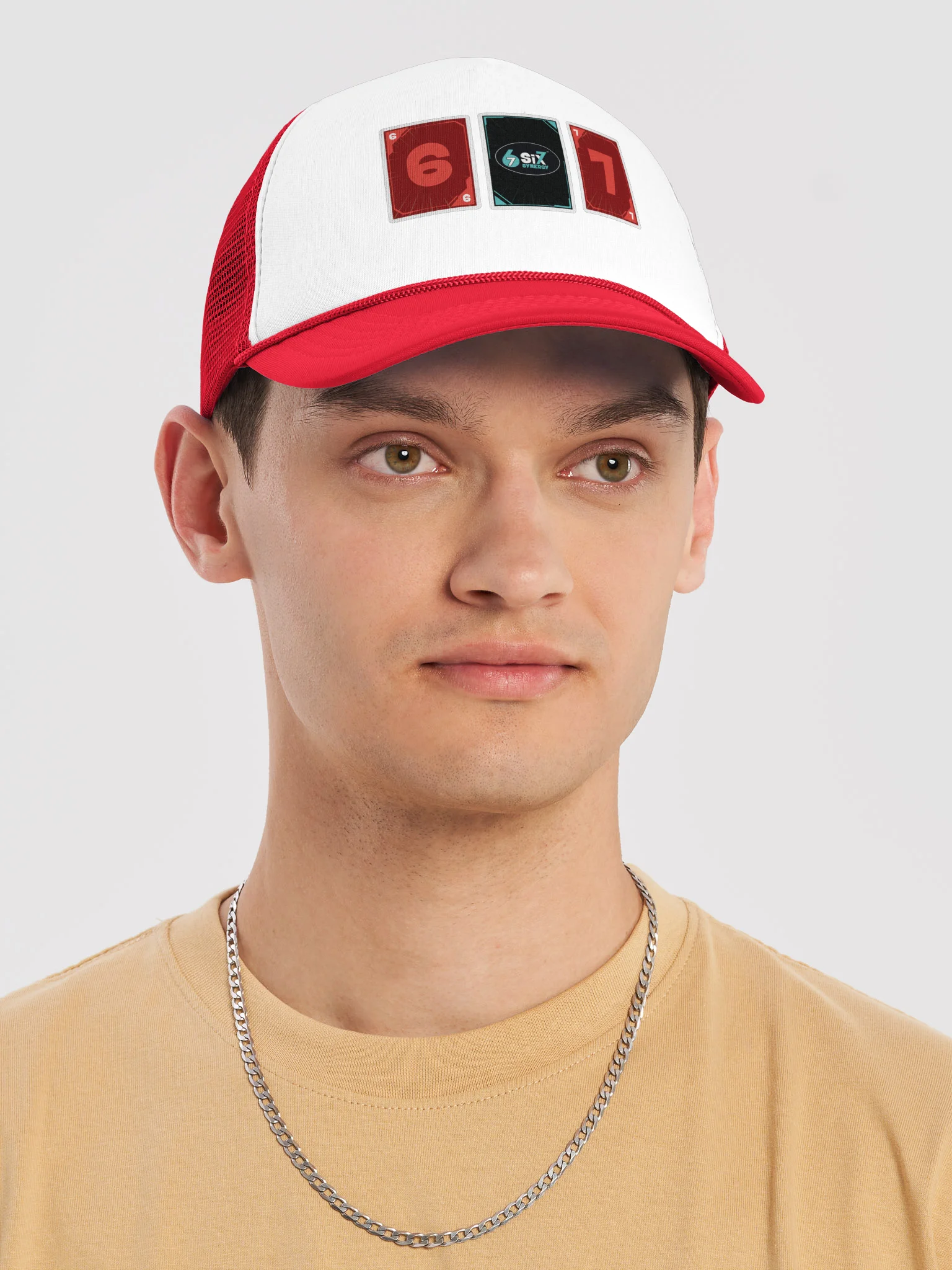 Red Trucker Hat with Six 7 Card Back and Red Synergy product image (5)