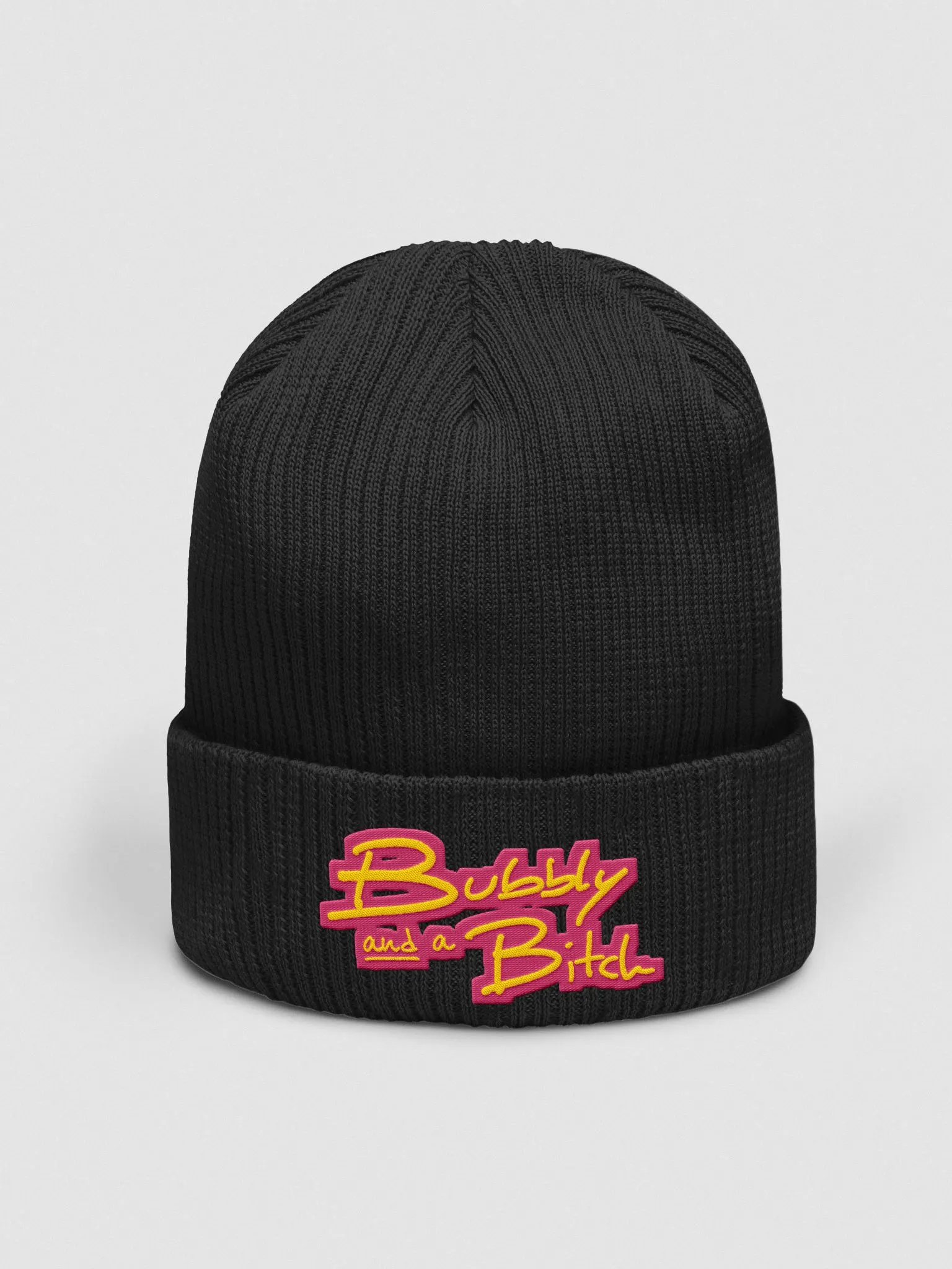 Bubbly and a B*tch (bright design) embroidered organic beanie product image (2)