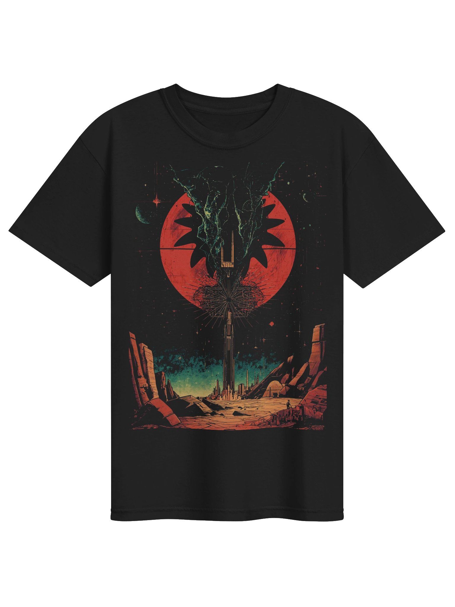 Retro-Futurist Eclipse Tower Heavyweight T-Shirt product image (1)