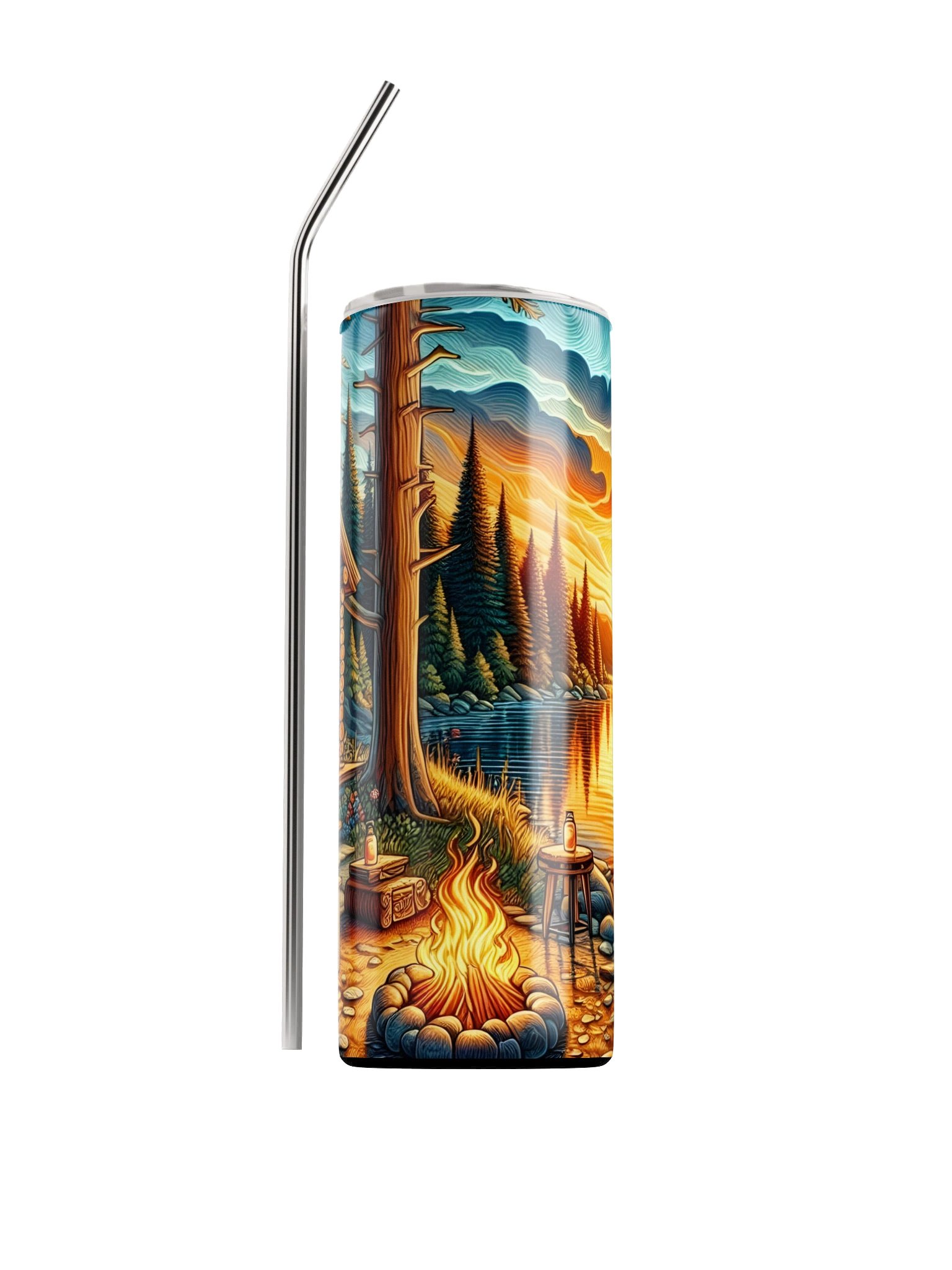 Lakeside Cabin Tumbler | Cozy Campfire & Mountain Sunset Cup product image (1)