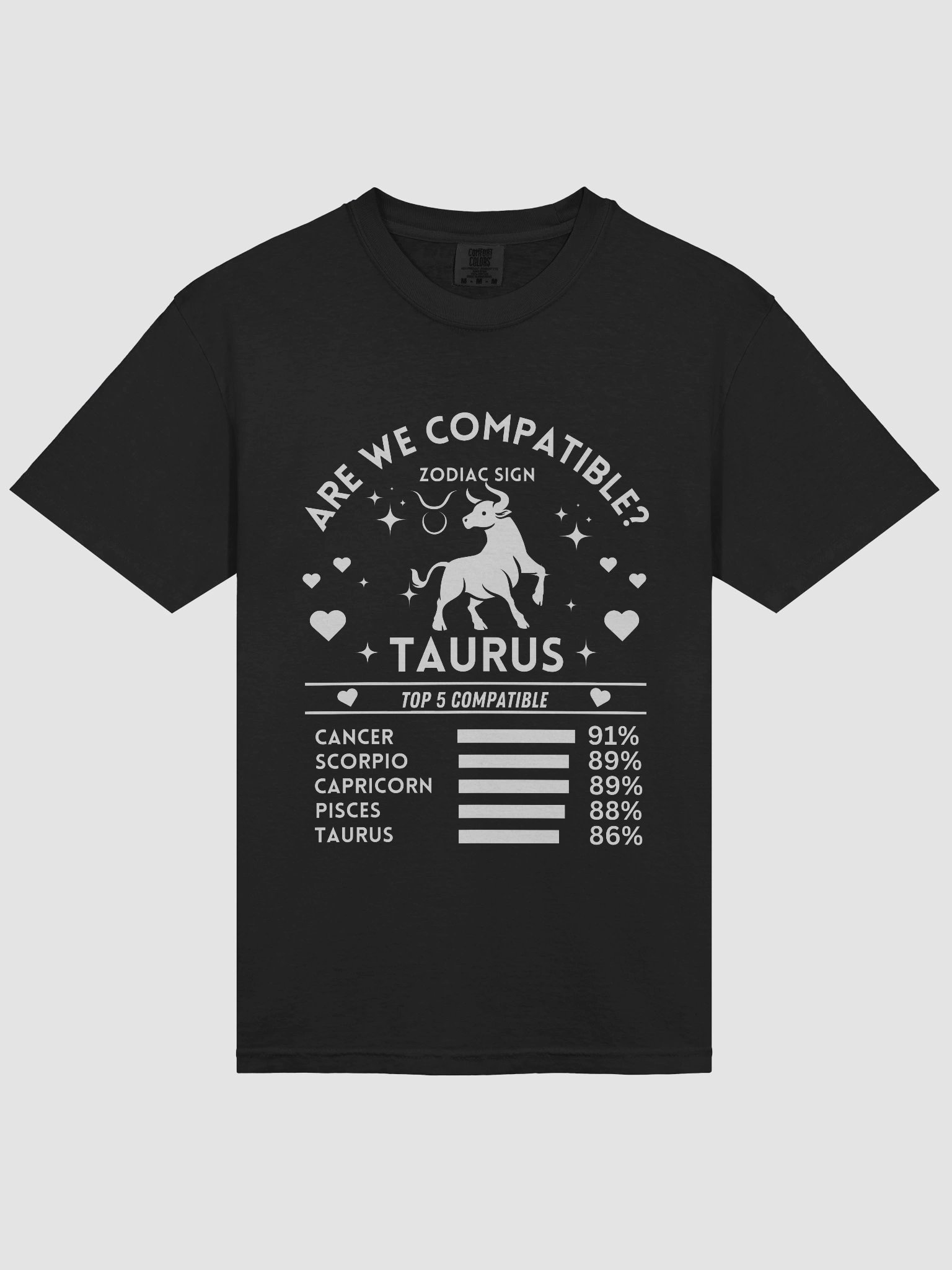 Taurus Zodiac Sign Romantic Compatibility T-Shirt - Dark Comfort Colors 1717 product image (4)