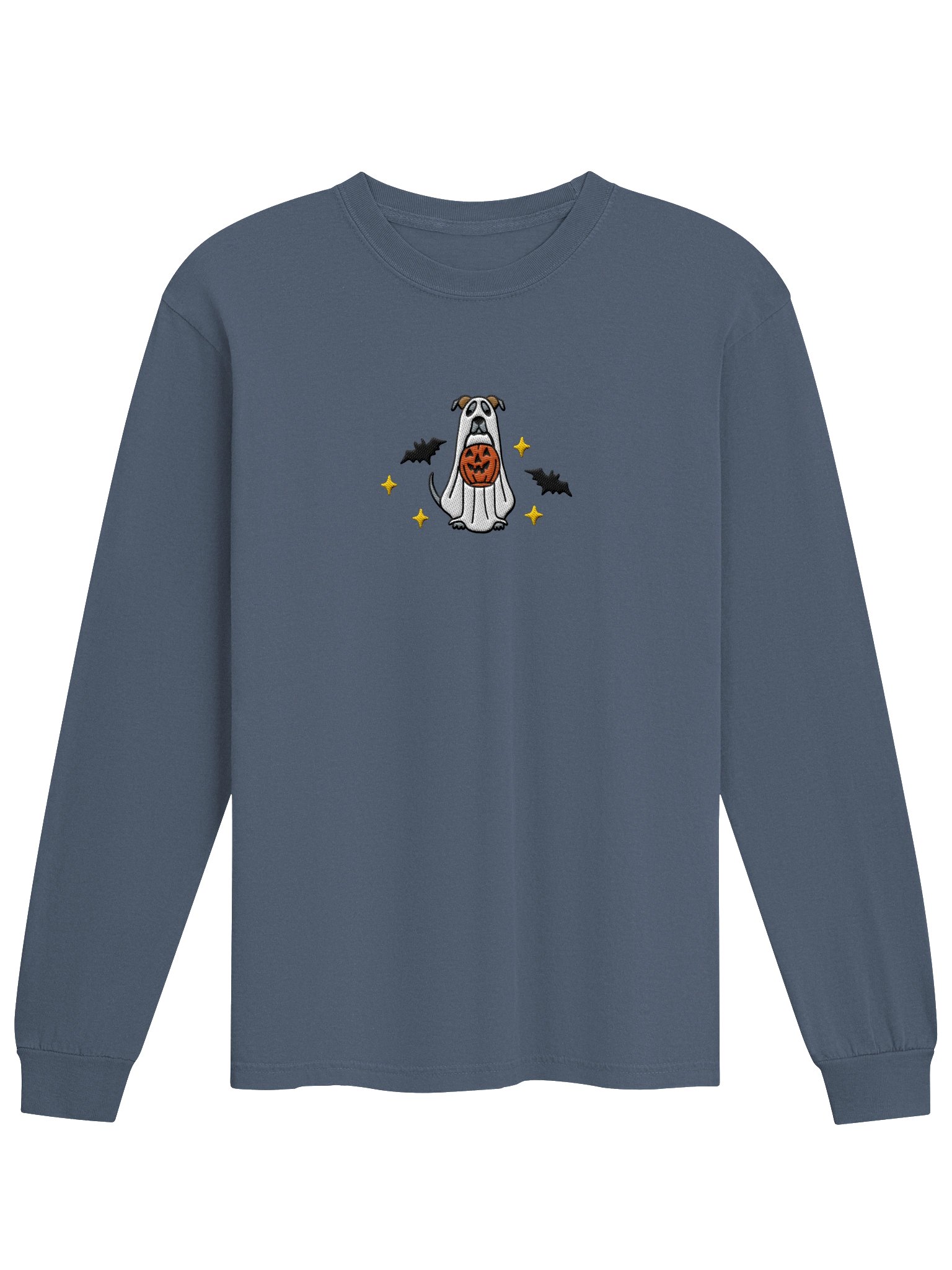 Halloween Pit Bull/ Staffordshire Terrier(Blue) Embroidered Long-Sleeve T-Shirt product image (2)