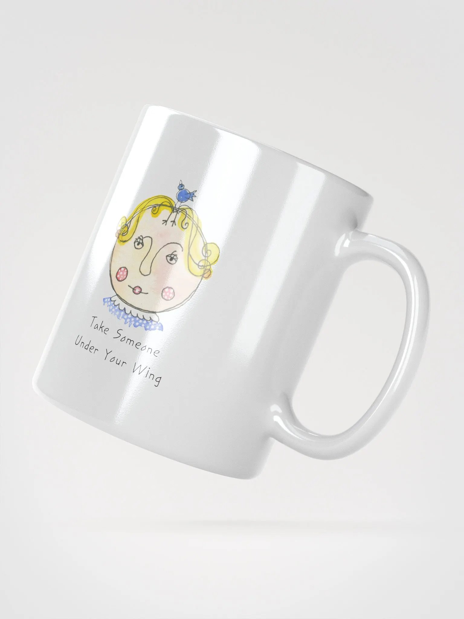 Whimsical Take Someone Under Your Wing Faces White Glossy Mug product image (3)