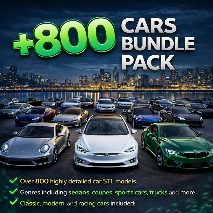 800 Car STL Files Bundle for 3D Printing | Race, Classic & Supercar Models | 3D Print Car Collection | Resin & FDM Ready | Commercial Use Download product image (1)